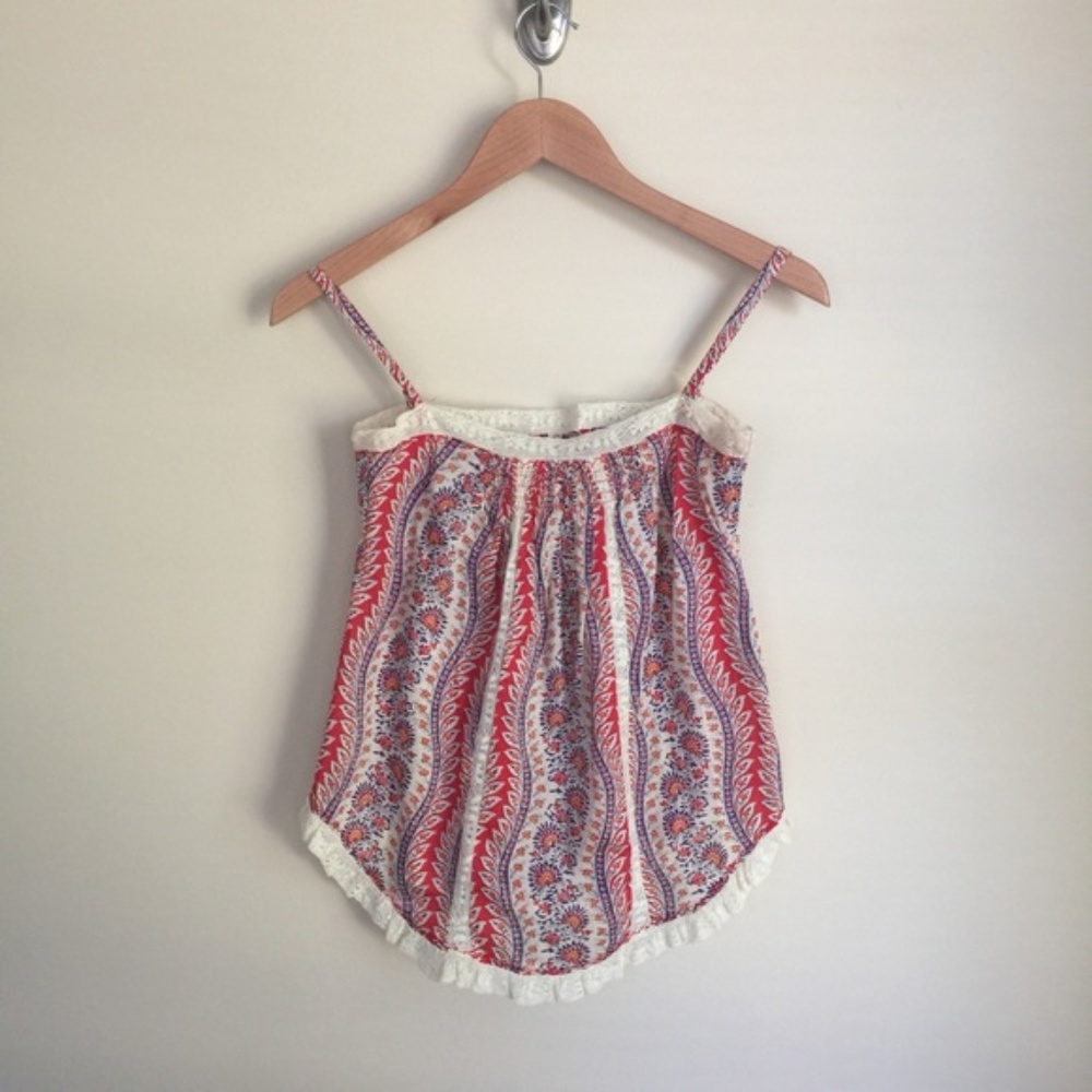 Jill Stuart boho floral lace trim camisole top 0